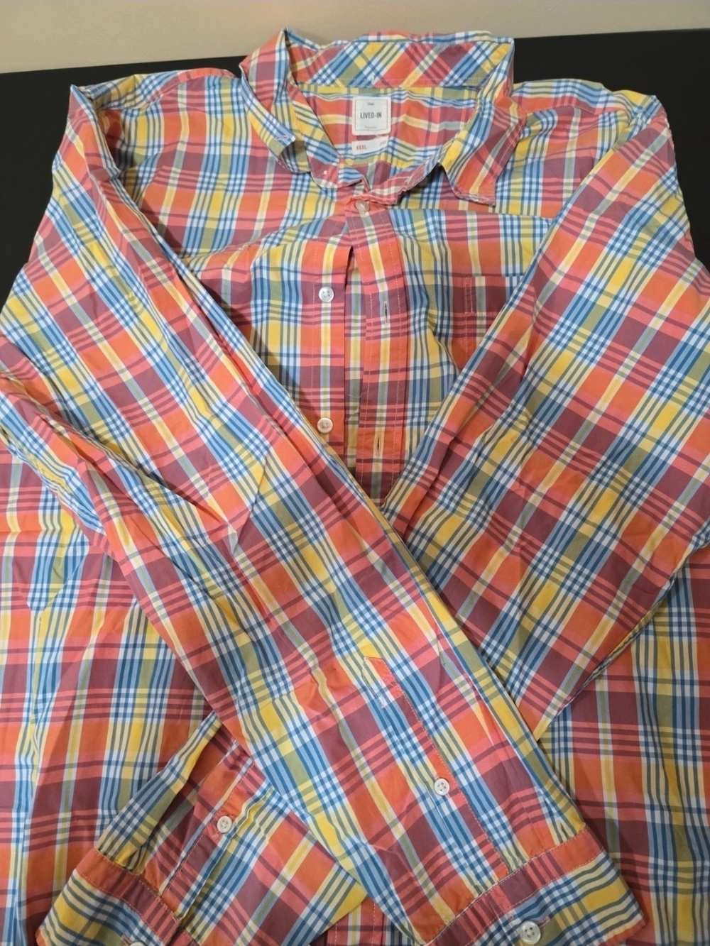 GAP Multicolor Plaid Button-Down Shirt - Coral, Yellow & Blue